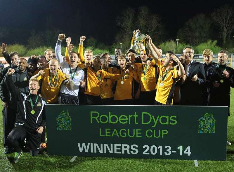 Maidstone United lift the Robert Dyas League Cup Picture: Martin Apps