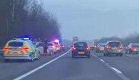 Police stop a car on the M20 near Junction 2 for Wrotham after it sped away from officers in Swanley