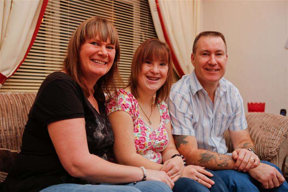 Zoe Perryman of Maidstone with parents Diane and Glen. Zoe, who has Down's Syndrome, appeared on The Undateables.