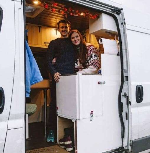 Travel blogging couple Cazzy and Bradley converted their campervan in lockdown for their travels. Photo:@dreambigtravelfar