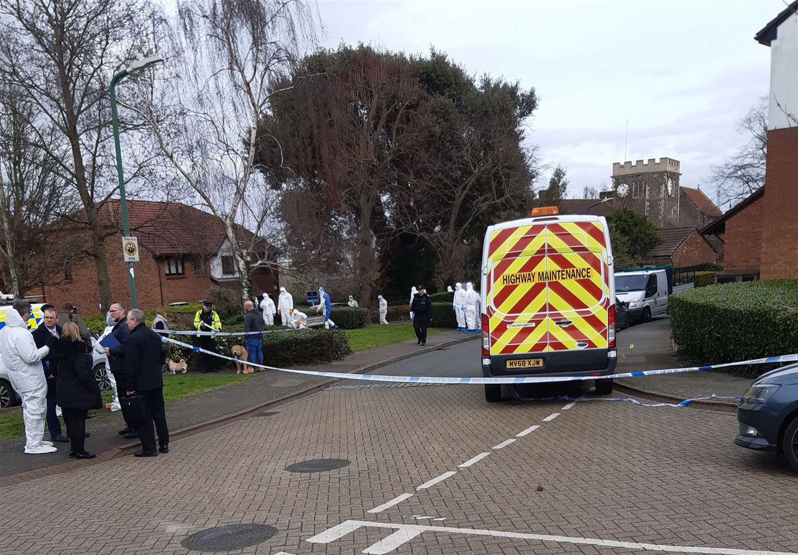 Police at the scene in Cooper Close, Greenhithe