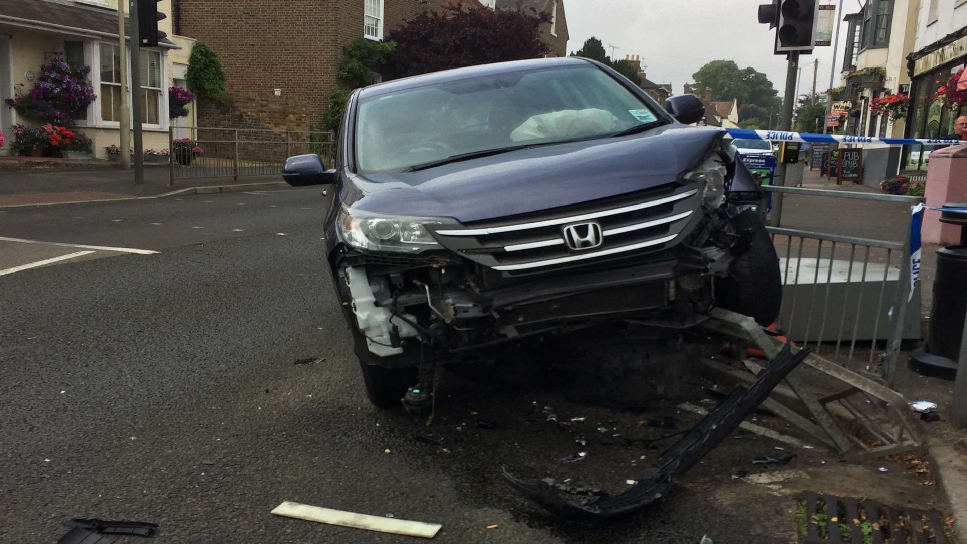 A car collided with barriers and traffic lights in Walmer this morning