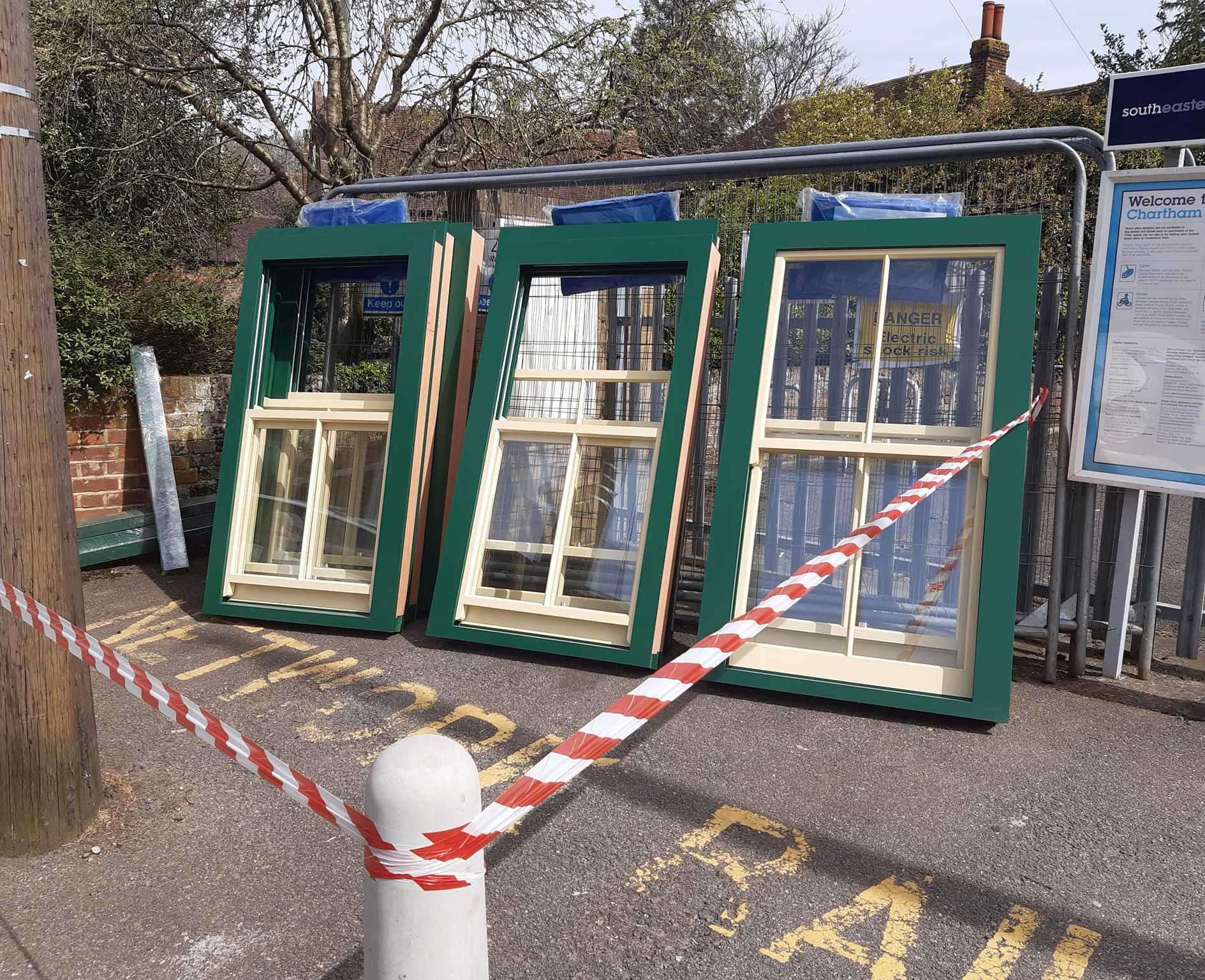 The restored windows of Chartham signal box