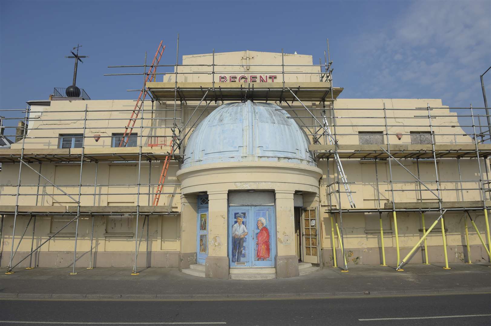 Scaffolding has been erected for remedial works to take place