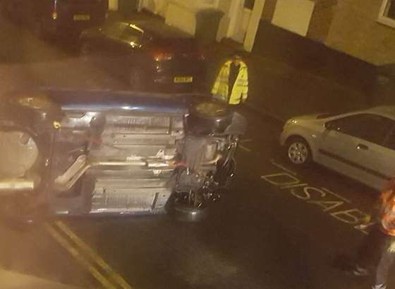 The car flipped in New Street, Folkestone