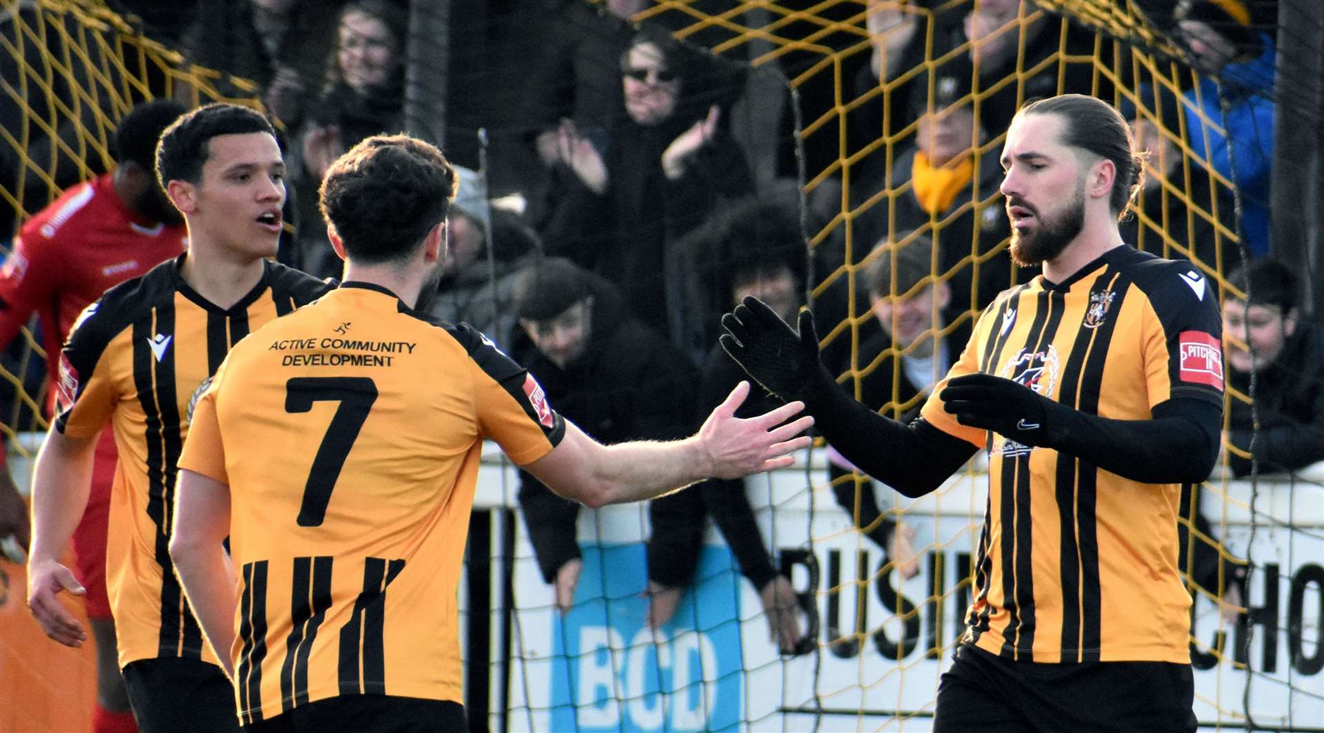 Striker Tom Derry, right, scored twice for Folkestone against Carshalton in their weekend 3-3 draw. Picture: Randolph File