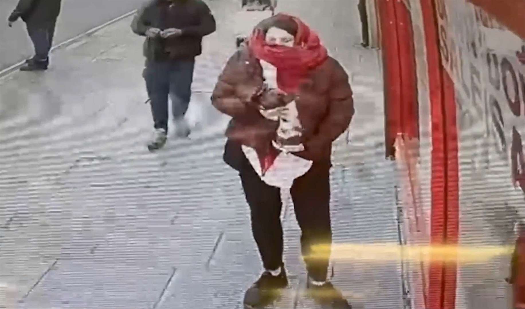 CCTV image from January 7 2023 of Constance Marten holding baby Victoria under her coat in East Ham, London (Met Police/PA)