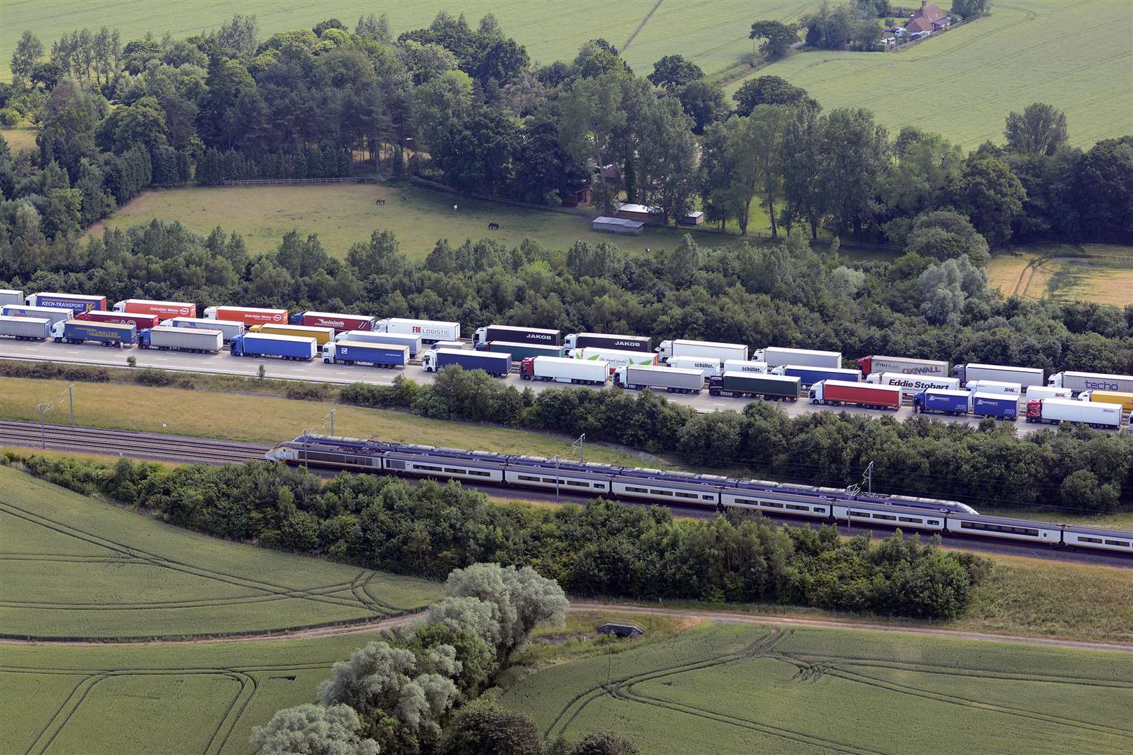 Lorries stacked up on the M20 between junctions 8 and 9 Picture courtesy: Simon Burchett