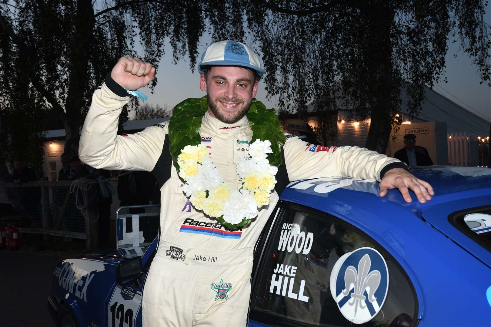 Goudhurst's Jake Hill celebrates his the Gerry Marshall Trophy final success in a 1978 Ford Capri Mk3 3.0S. Picture: Simon Hildrew (52525016)