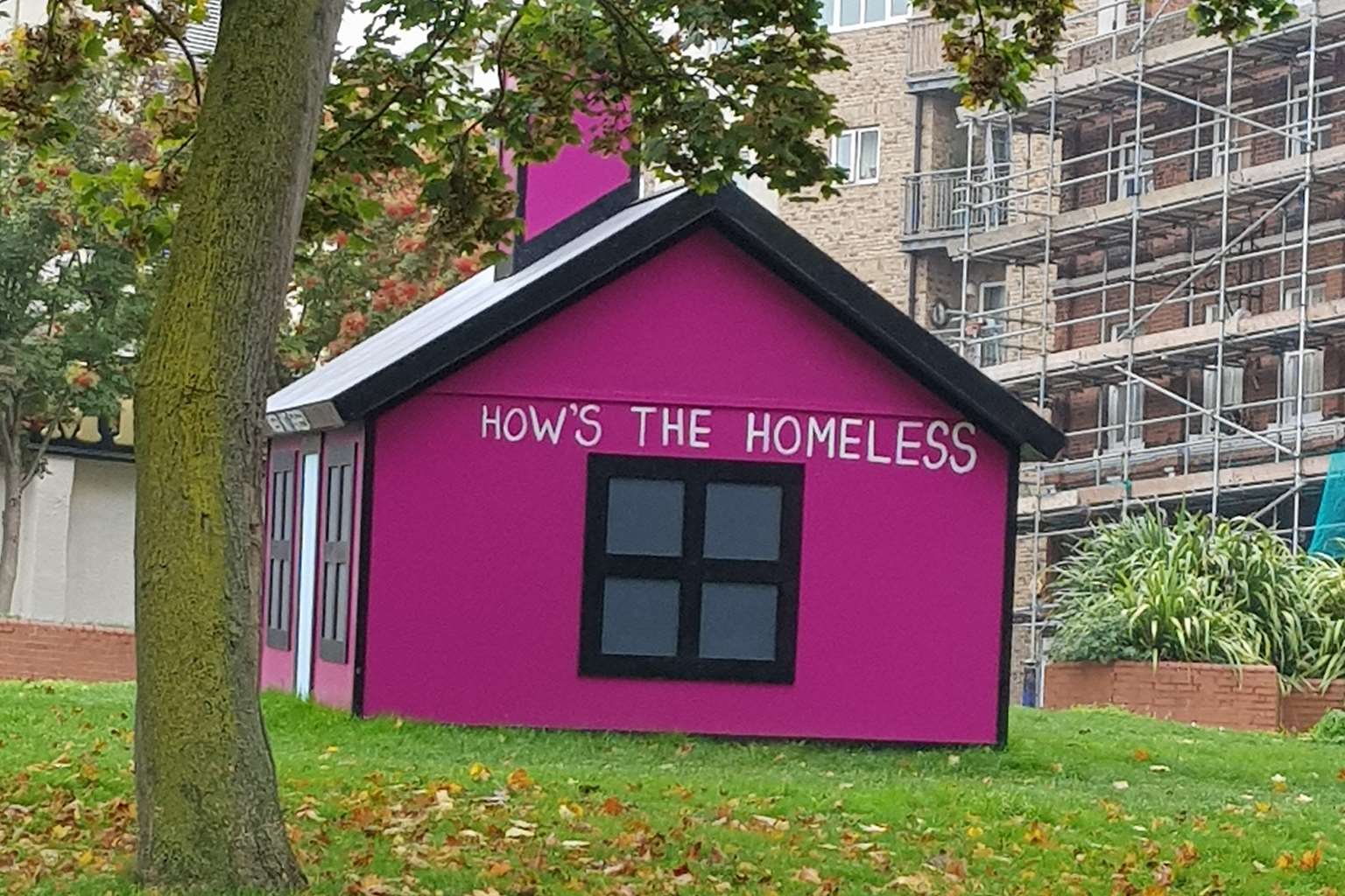 The graffiti on Triennial artwork has sparked a debate about homelessness. Picture: Facebook