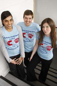 Jenni Horn, Sarah Shaffi, and Keyan Milanian ready for the Three Peaks Challenge