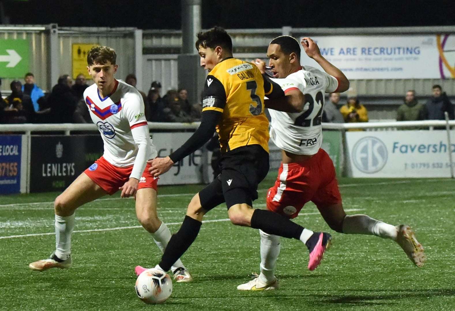 Ryan Galvin drives forward during Maidstone's defeat by Aldershot. Picture: Steve Terrell