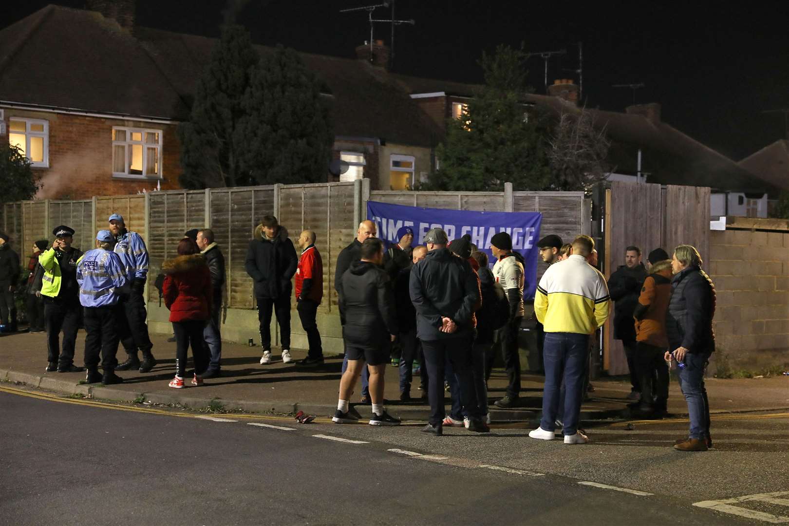 A group of about 40 fans gathered outside the Priestfield on Tuesday night saying it is 'time for change' in the way the club is being run. Picture: Andy Jones