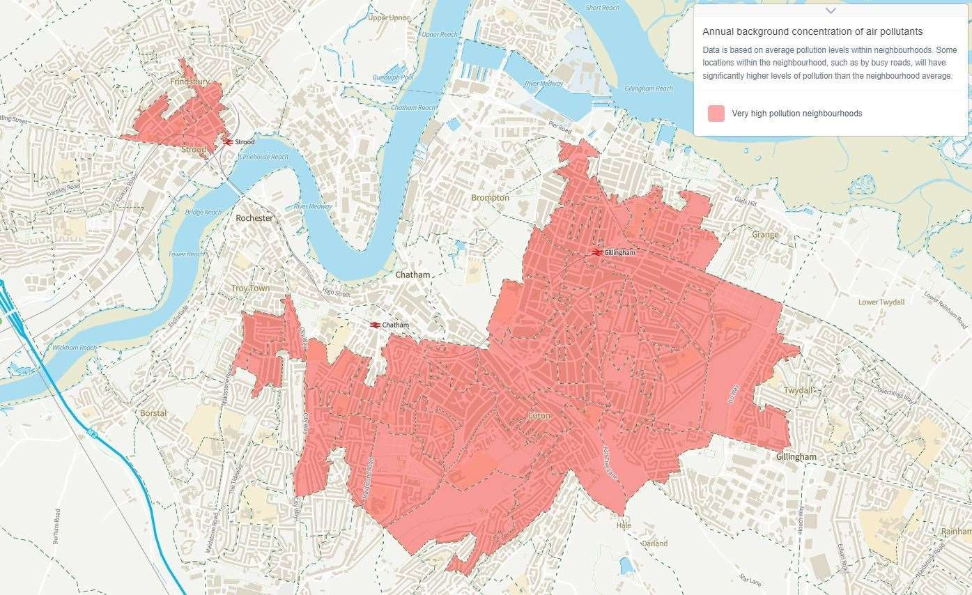 A map showing Medway's most polluted neighbourhoods