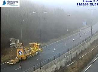 The lane is closed. Picture from Highways England