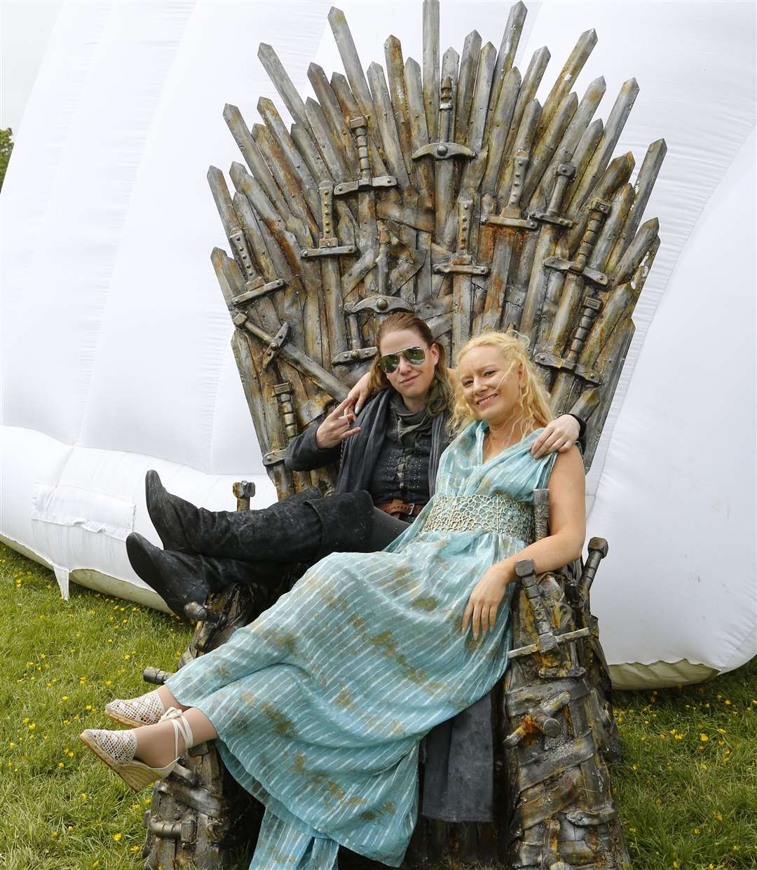 Anita Gander and Victoria Schabacker take a seat on the Iron Throne. Pictures: Andy Jones