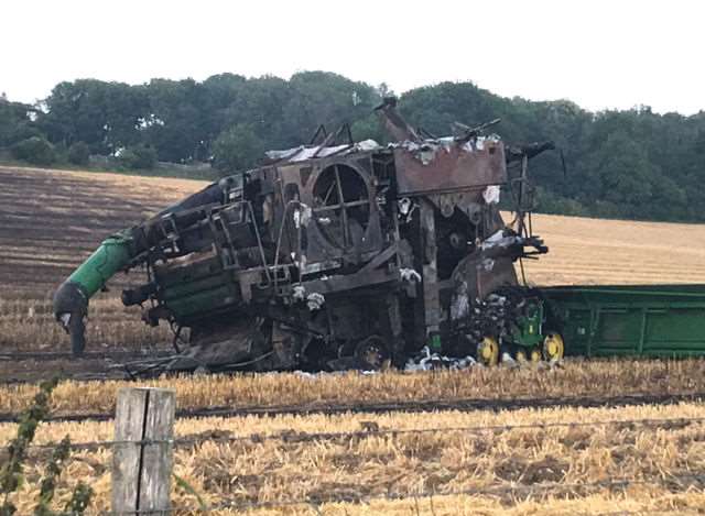 The burnt-out combine harvester