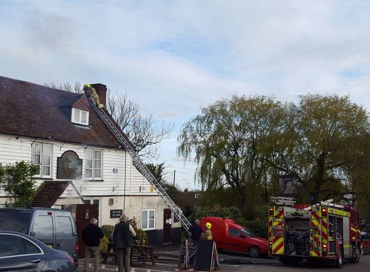 chimney fire at king's head pub, headcorn road, grafty
