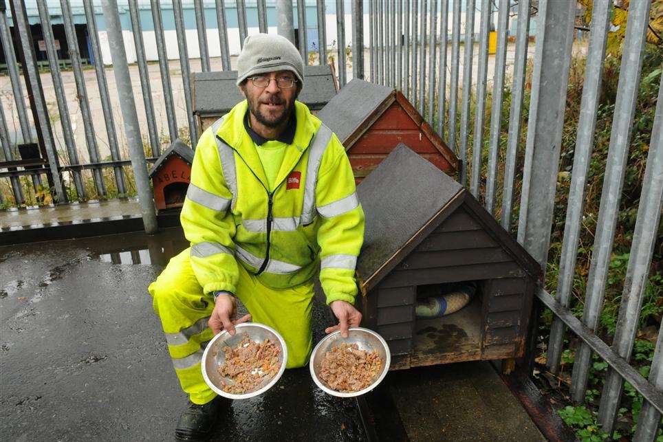 Cat food appeal by workers at the council tip, Bridge Road, Sheerness for their ferrel cats