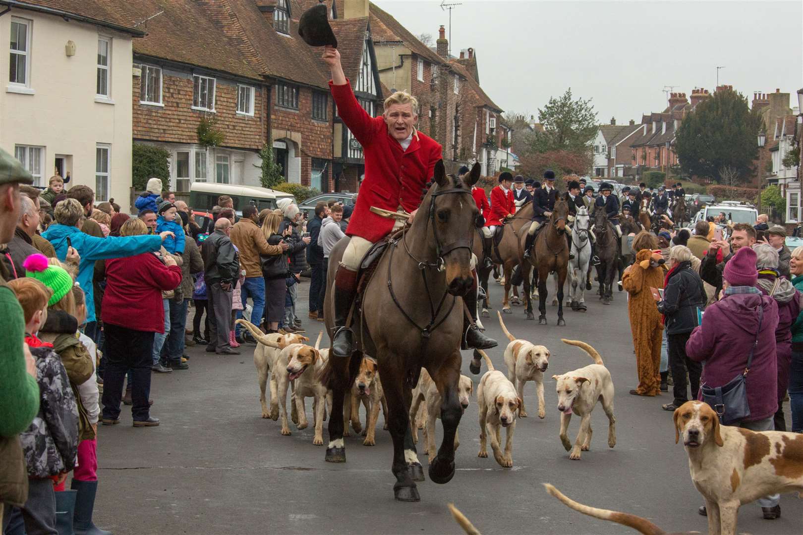Spectators and riders attend the Boxing Day hunt in Elham, 2018. Picture: Nick Onslow.