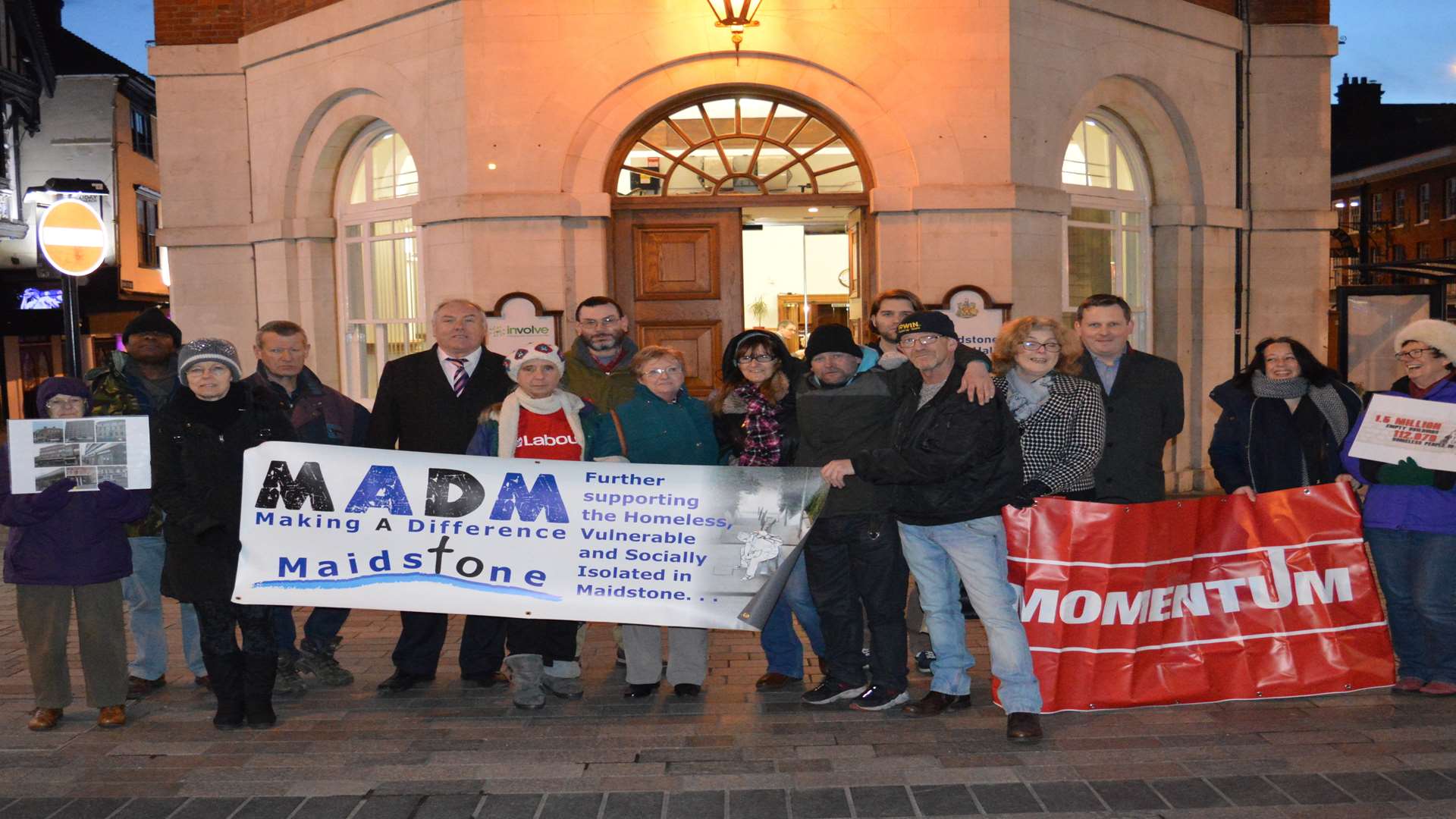 Maidstone borough councillors join Momentum activists and members of town's homeless community in Jubilee Square