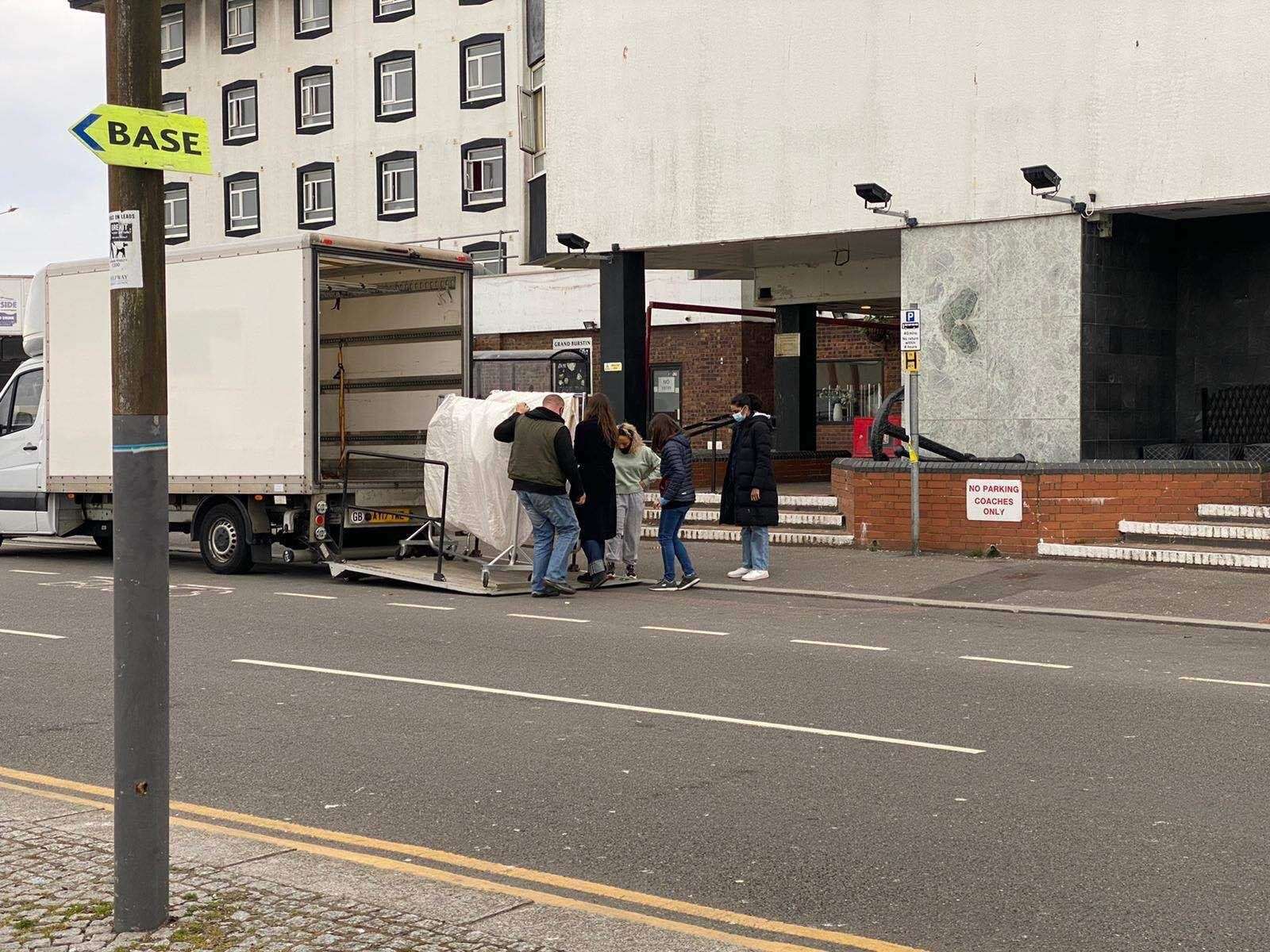 Film crews were spotted moving set pieces and furniture into the Folkestone hotel. Picture: Beau Goodwin