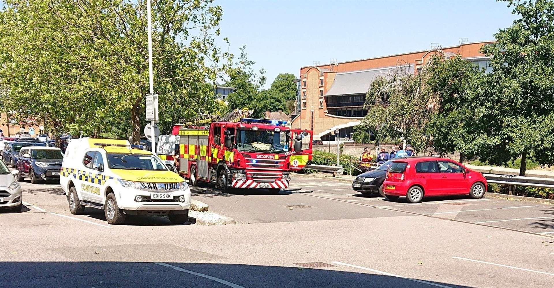Emergency services were seen by the riverside in Maidstone town centre. Picture: @Jamous1973