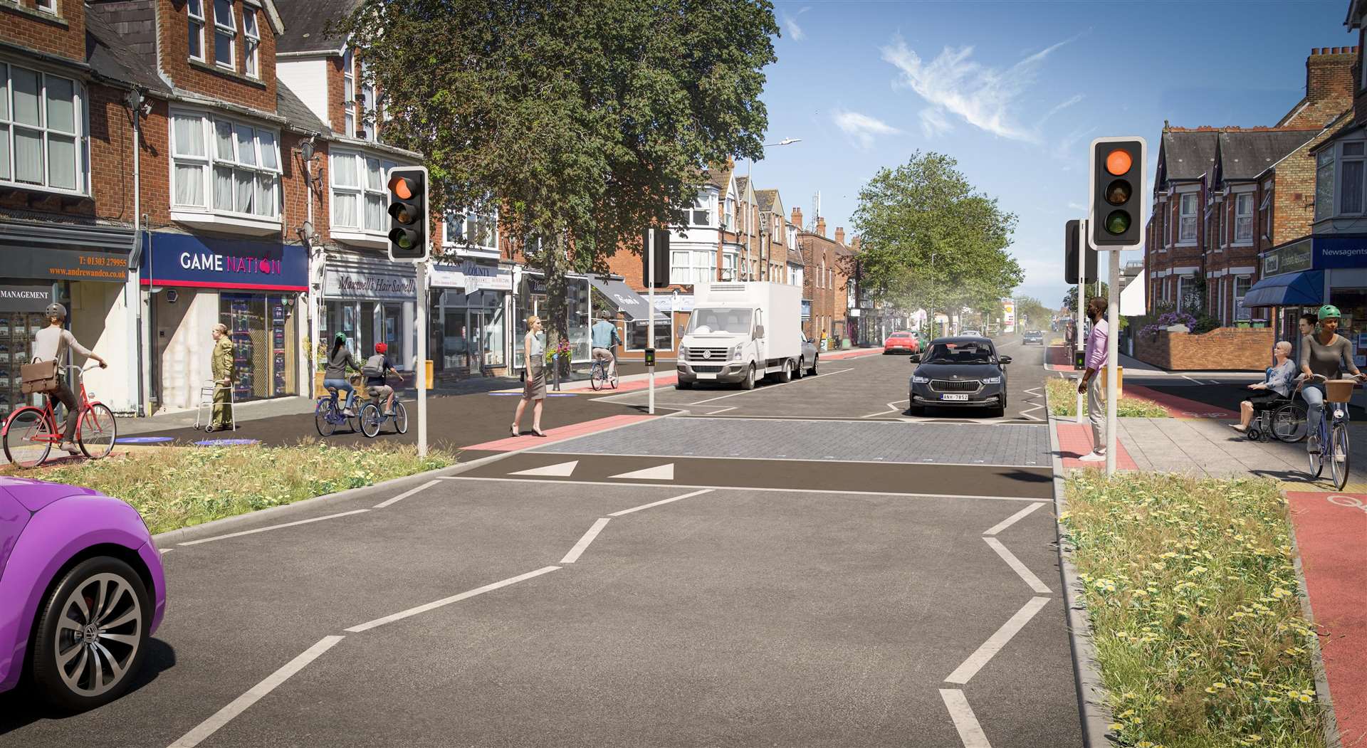 How the planned cycle lanes could look in Cheriton high street. Picture: Kent County Council