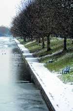 Snow on the banks of the icy Hythe military canal