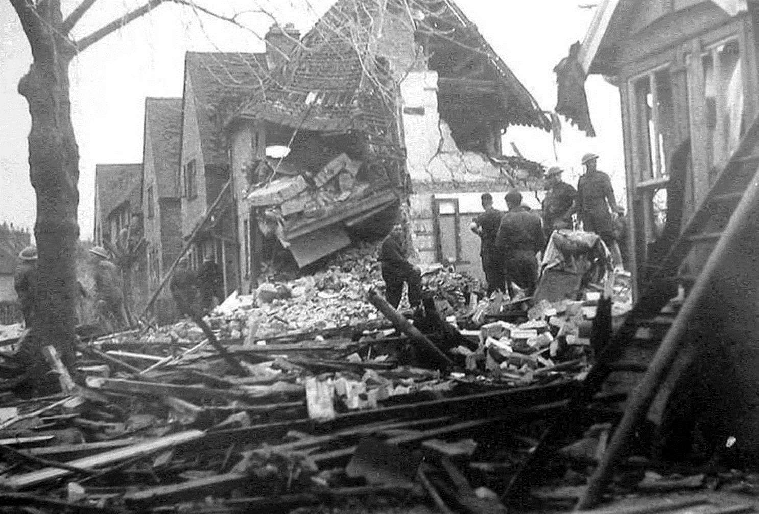 Two semi-detached houses in Grosvenor Road were destroyed in the bombing