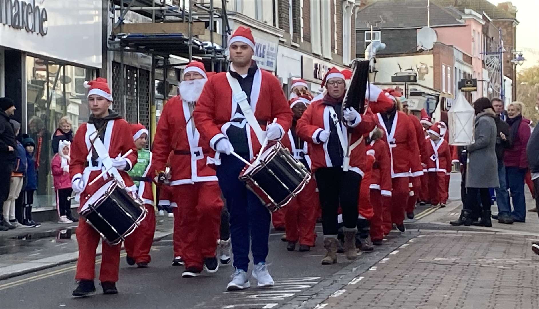 The Sheppey Sea Cadets Band led a 'sleigh' of Santas thanks to Minster-on-Sea Rotary Club