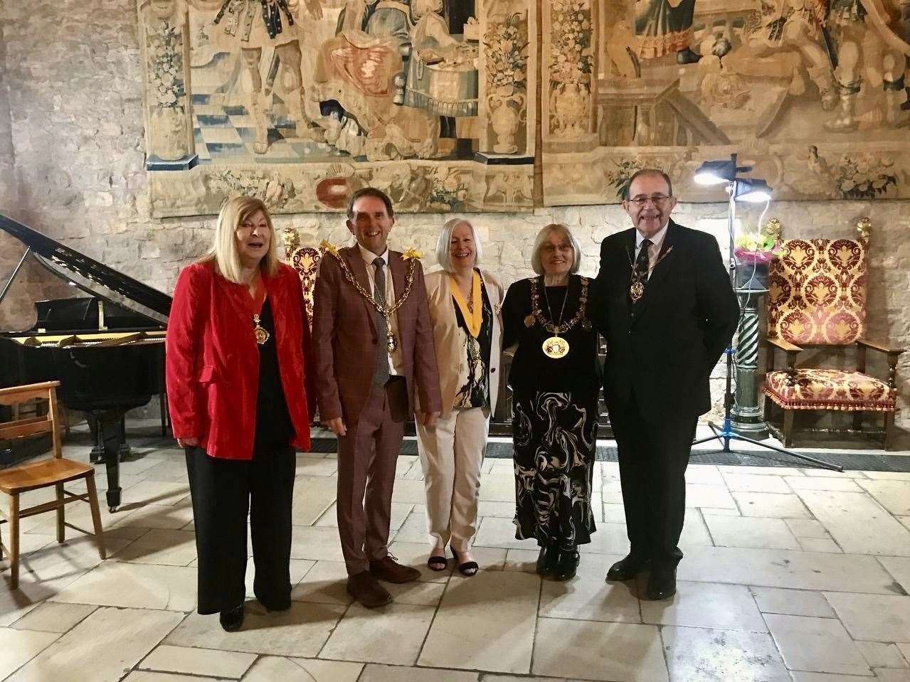 The chair of KCC, Lesley Game with Mayor of Maidstone Cllr Derek Mortimer and Mayor of Medway Cllr Jan Aldous and their consorts