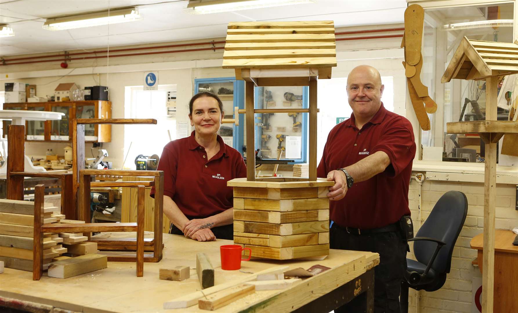 A wood workshop for the prisoners is run by Angie Nicholson and Andy Muggridge