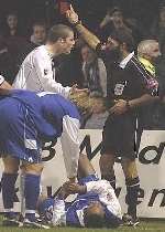 SCAPEGOAT: The website criticised referee Jarnail Singh, seen here sending off Paul Connolly. Picture: GRANT FALVEY