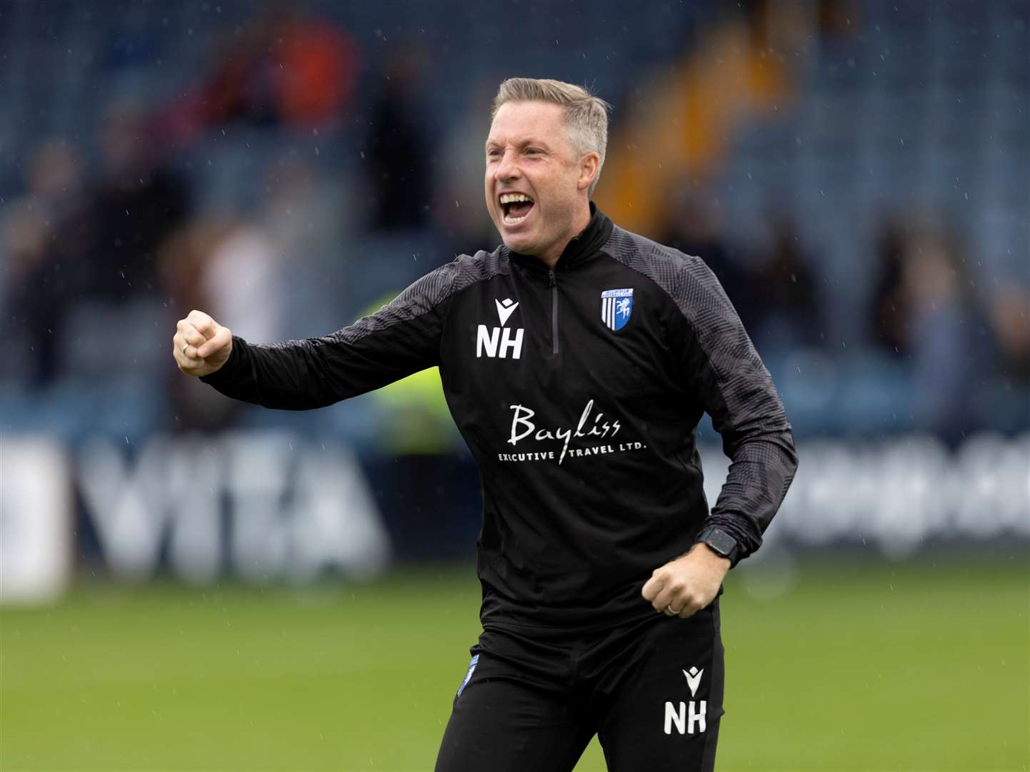 Manager Neil Harris celebrates Saturday's win against Stockport Picture: @Julian_KPI