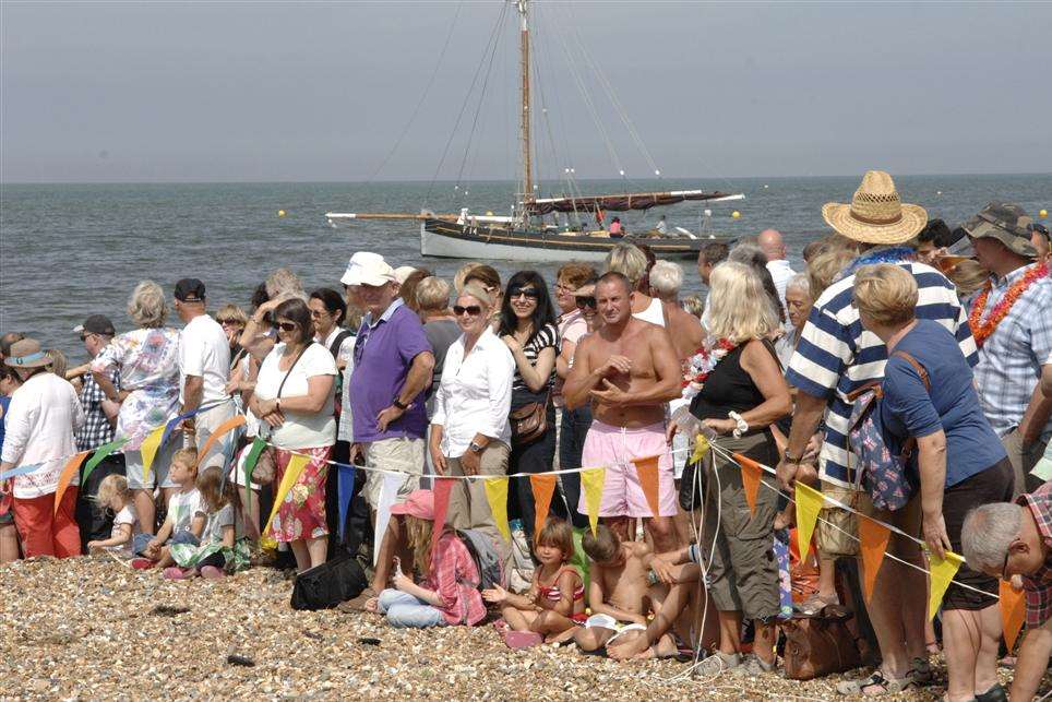Crowds waiting for the traditional 'Landing of the Oysters' during the Whitstable Oyster Festival