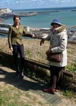 Natalie with Dame Vera's daughter Virgina Lewis-Jones on Dover Western Heights overlooking the Western Docks. Picture: Office of Natalie Elphicke MP