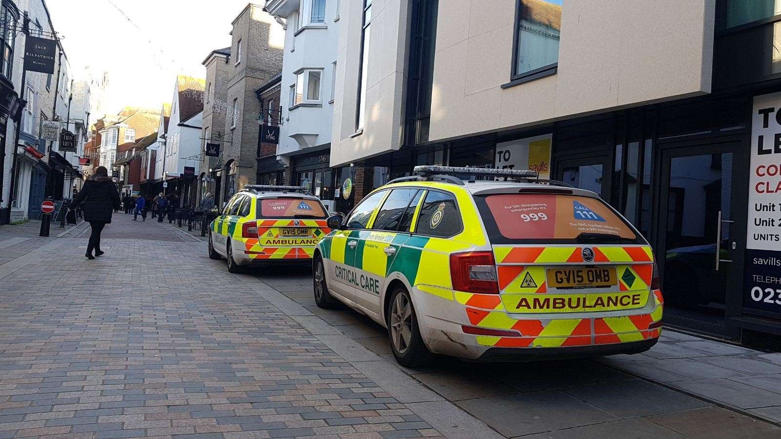 Ambulance vehicles in St Margaret's Street, Canterbury