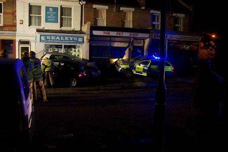 The scene at Sealey's after apolice car crashed during a 999 call