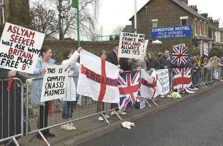 The scene at the latest protest outside the hotel on Saturday. Picture: TERRY SCOTT