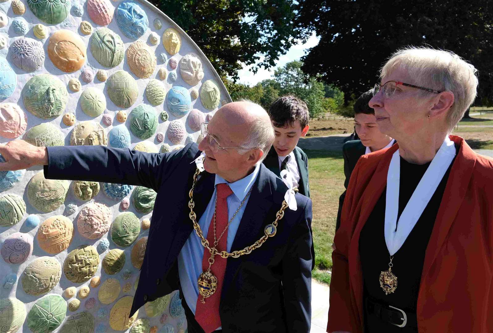 Mayor and Mayoress with the sculpture by Jack Durling and Valley Park schoolchildren. Picture: Maidstone Borough Council