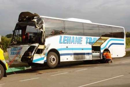 The Kent-based coach involved in the crash. Pictures courtesy Cambridge Evening News
