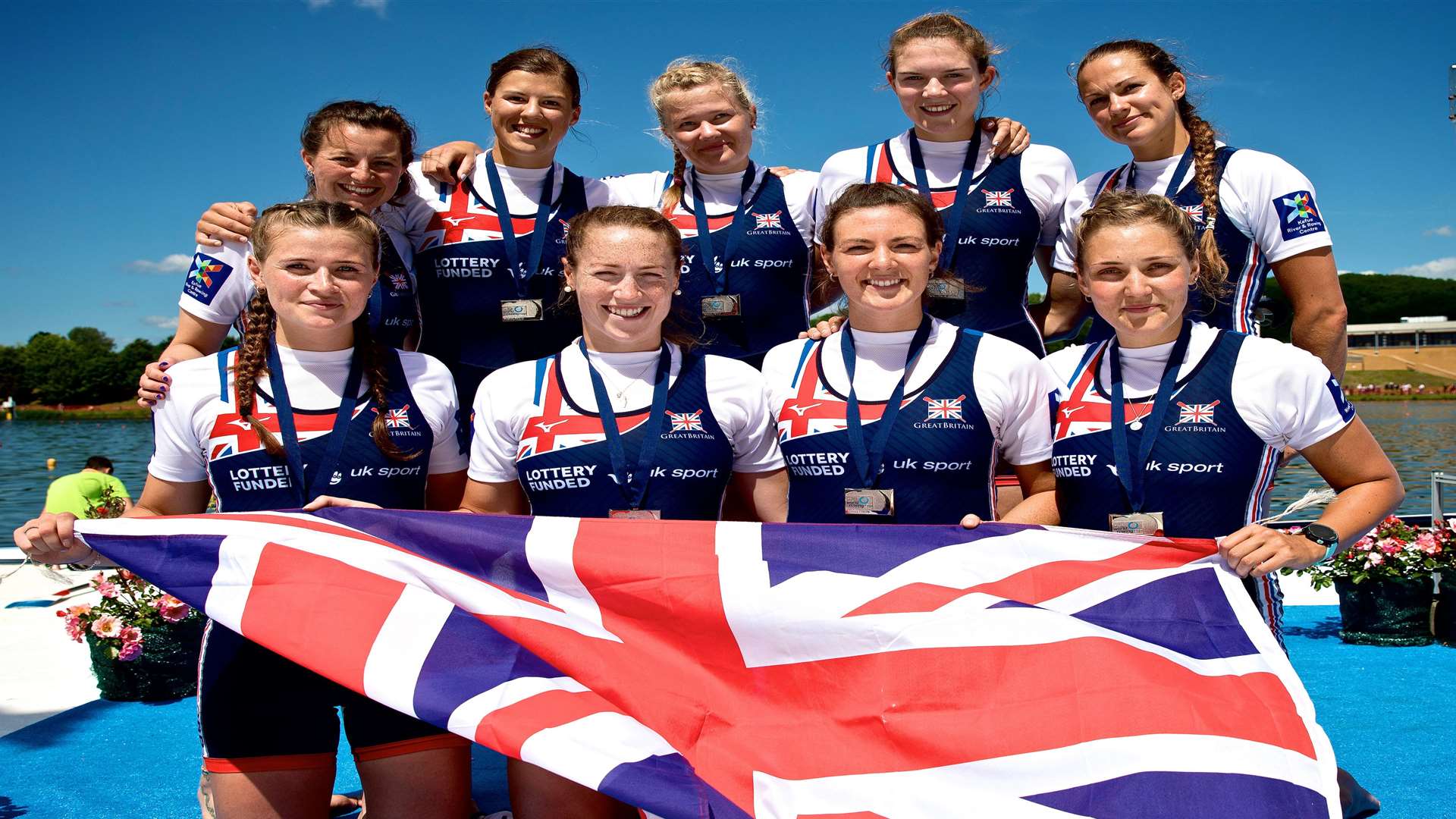 Sara Parfett (top right) with the World Rowing Cup II silver winning GB eight Picture: Naomi Baker