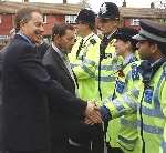 Tony Blair and David Blunkett meet police and community support officers. Picture: JIM RANTELL