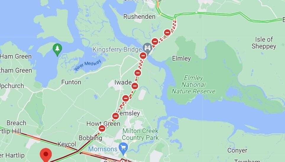 A249 heading for Sheppey is closed according to Google maps