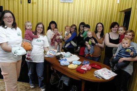 Jacqueline Daniels and Zoe Williams of the National Childbirth Trust with mums and toddlers at the nappy lending library at The Farmhouse in Dover Street, Canterbury
