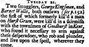 A report of the Hawkhurst Gang in the Gentleman's Magazine of 1743
