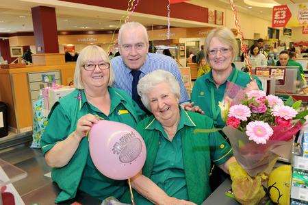 80-year-old Doris Etheridge finished her last shift at Morrisons in Strood with a surprise party thrown by colleagues