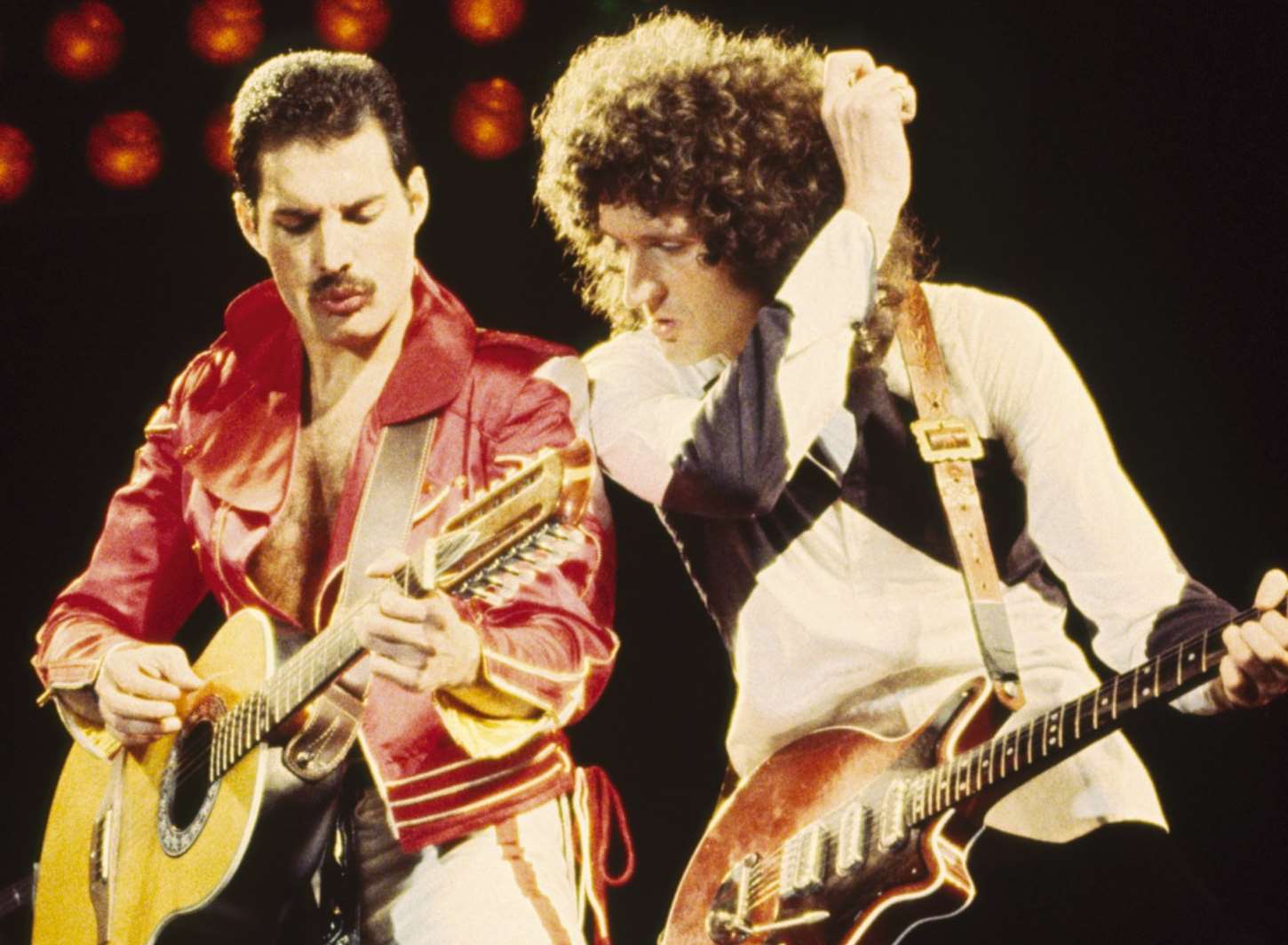Freddie Mercury and Brian May perform in Queen