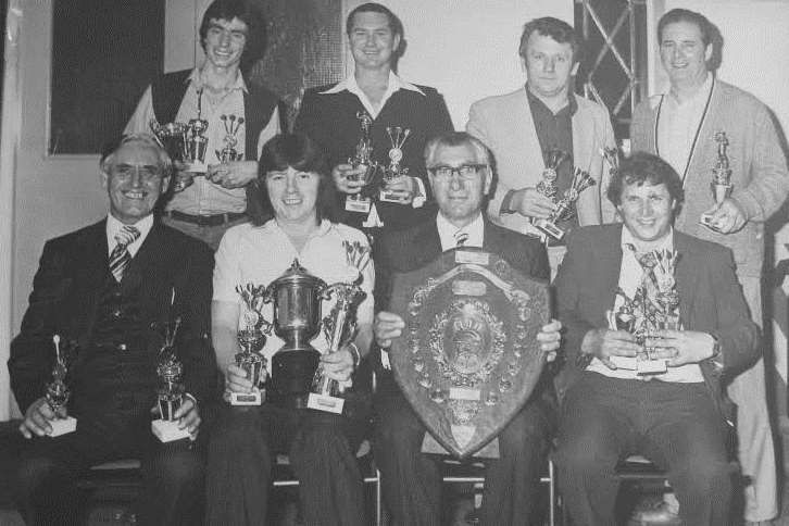 Percy Brown with the darts team of the 1980-81 season